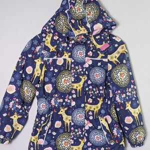 L'amour de garde Girls Navy Deer Floral Fleece Lined Hooded Rain Jacket 134/140